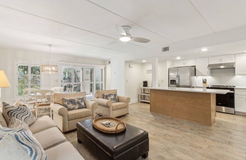 American Beach Condominio | Pet Friendly | Ground Floor Sailmaker Villa | Covered Patio with Pool View