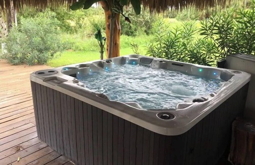 Galveston Casa | Private Hot Tub with outdoor shower and tiki area to relax and Enjoy!