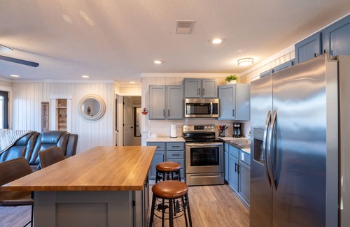 Camdenton Casa | Private Island Retreat with 500' Level Lakefront & 3 Houses with Private Docks!!