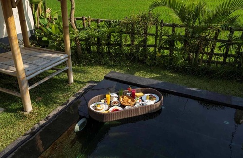 Kenderan Villa | Piscina privada VIlla con cenador con vistas a los arrozales