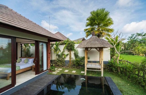 Kenderan Villa | Piscina privada VIlla con cenador con vistas a los arrozales