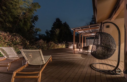 Hakone Villa | Private sauna and open-air hot spring bath.