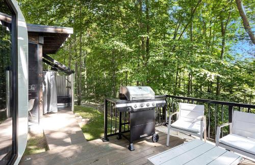 Sears Casa | Secluded Modern Tiny House with Wood-Fired Hot Tub Near Trails in Sears, Michigan