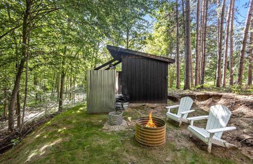 Sears Casa | Secluded Modern Tiny House with Wood-Fired Hot Tub Near Trails in Sears, Michigan