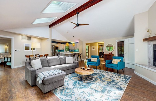 New Buffalo Casa | Serene Wooded Home w/ Private Hot Tub, Firepit & Porch, Dog-Friendly