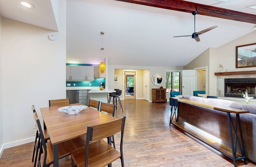 New Buffalo Casa | Serene Wooded Home w/ Private Hot Tub, Firepit & Porch, Dog-Friendly
