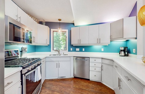 New Buffalo Casa | Serene Wooded Home w/ Private Hot Tub, Firepit & Porch, Dog-Friendly