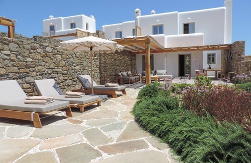 Tourlos Villa | Splendid Mykonos Villa | Villa Ravenclaw | 4 Bedrooms | Breathtaking Sea Views | Spacious Furnished Sun Terrace | Private Outdoor Hot Tub | Shaded Outdoor Dining Area | Agia Sofia, Tourlos