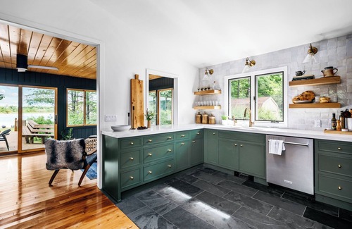 Omena Cabaña | Stillwater Cottage - lakefront with chefs kitchen, fireplace, firepit