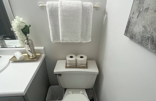 Greensboro Casa | Stylish Townhome Guest Room with Guest Bath