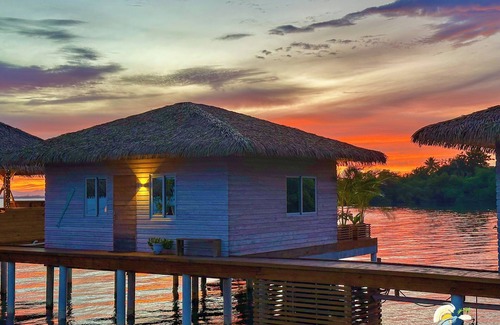 Isla Solarte Casa | Sunset Cove Overwater Bungalow with Bedroom, Kingbed, Living Room, Kitchen
