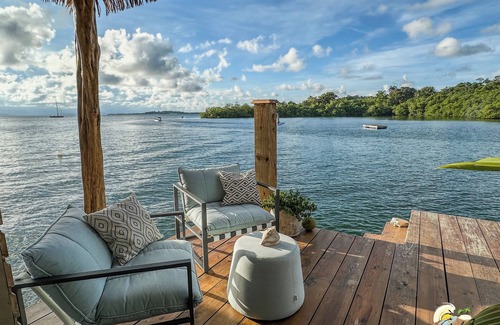 Isla Solarte Casa | Sunset Cove Overwater Bungalow with Bedroom, Kingbed, Living Room, Kitchen