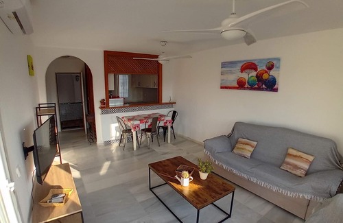 Roquetas de Mar Apartamento | La Perla Azul, terraza panorámica soleada todo el año