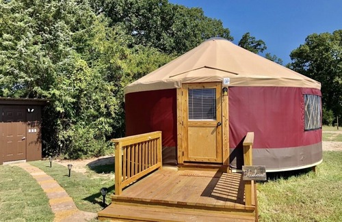 Emory Cabina | The Bluebonnet Yurt is a romantic yurt getaway with private outdoor shower