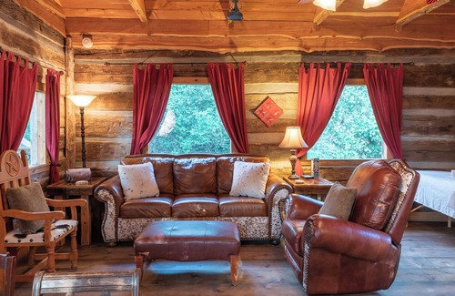 Brenham Cabina | The Spa Vista Private Log Cabin at Scenic Hill Retreat with Hot Tub and Moon Tower