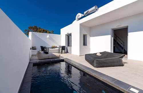 Perissa Villa | Thrilling Santorini Villa | Villa Gauche | 2 Bedrooms | Furnished Sun Terrace with Private Heated Pool | Perissa
