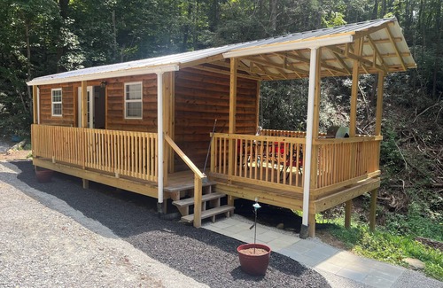 Marion Cabina | Tiny Cabin in the Laurels, with queen bed & queen sofa bed in wooded setting.
