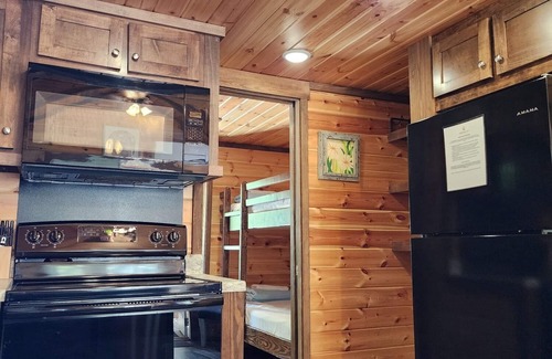 Mill Spring Casa | Tiny home on the creek, screened in porch, full kitchen, private firepit, sleeps 8