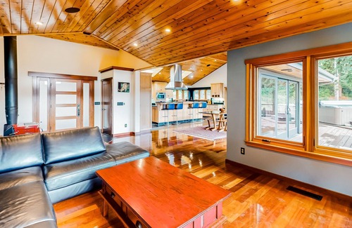 McKinleyville Casa | Tranquil and luxe river stay with wraparound deck, hot tub, sauna, & mtn views