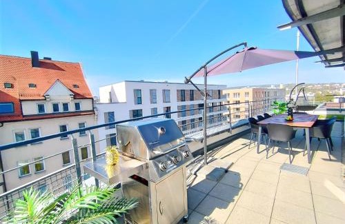 Ulm Apartamento | Ulmer Penthouse für 7, Arbeitsplatz, XXL-Dachterrasse, Grill, Wii