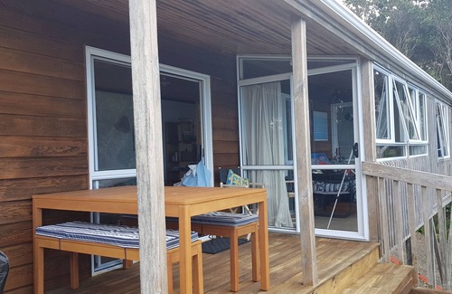 Langs Beach Casa | Virtually beachfront family bach, secluded Ding Bay (Langs)