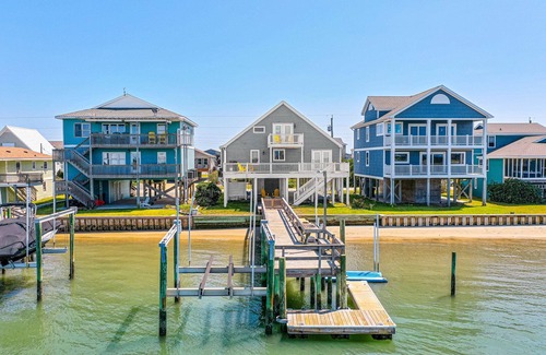 Topsail Beach Casa | Waterfront home with private boat dock & ocean view -dog-friendly & kid-friendly