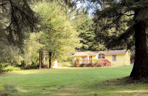 Crescent City Cabaña | Yellow cottage in the woods- 5 min from beach!