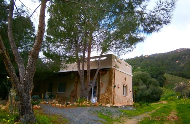 Villa individual independiente rodeada de vegetación con horizonte sobre el mar
