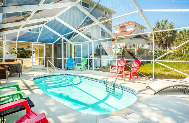 Beach Across the Street! Dog-Friendly Home w/ Private Pool, AC, WiFi & Games!