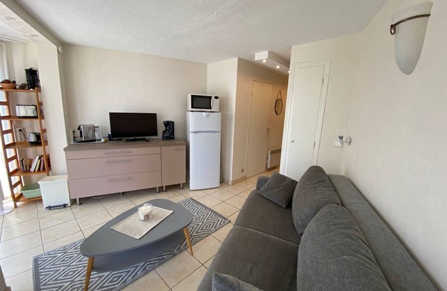 Estudio Cabina 2/4 Plazas a Pie de Playa con Terraza y Comodidades en Port Barcarès
