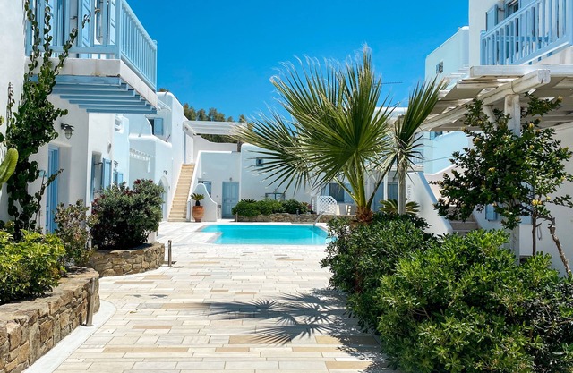 BLUE DAISY House en Sandy Ornos Beach, isla de Mykonos, para todas las edades ..