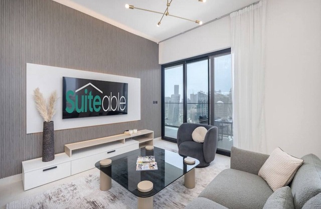 Canal front apartment with Burj Khalifa view