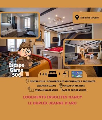 Duplex Jeanne d'Arc Billard Baby en option Escape Game Logements Insolites