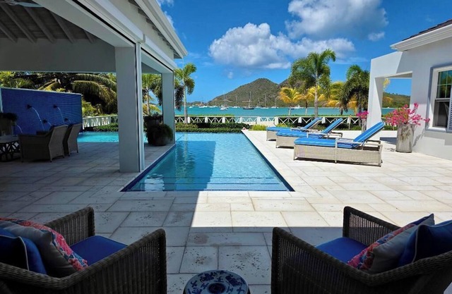 Harbour Blue, Luxury beachfront Villa, Jolly Harbour, Antigua.