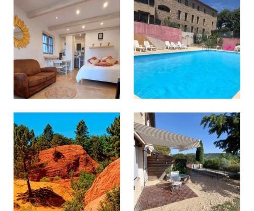 Logement d'exception près du Colorado provencal dans une résidence au calme avec piscine offrant une vue imprenable sur le Luberon depuis sa terrasse