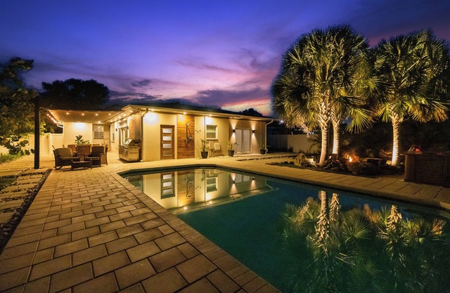 Luxe MCM Hideaway w/ Pool, Sauna, Hot Tub, Fire Pit & Tropical Garden