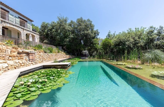 Villa única con piscina natural, vista de la Riviera francesa