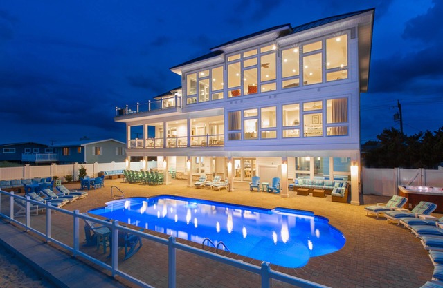 Oceanfront home with regulation pickleball, indoor/outdoor pool, hot tub & gym