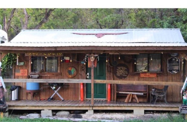 Rustic cabin located at Idyll Glen RV Park in the hill country.