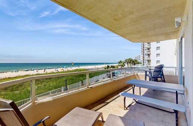 Spacious beachfront condo with gulf views, pools, and walkable dining