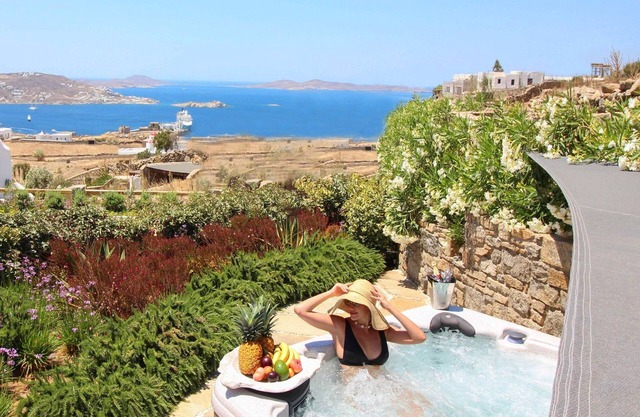 Splendid Mykonos Villa | Villa Ravenclaw | 4 Bedrooms | Breathtaking Sea Views | Spacious Furnished Sun Terrace | Private Outdoor Hot Tub | Shaded Outdoor Dining Area | Agia Sofia, Tourlos