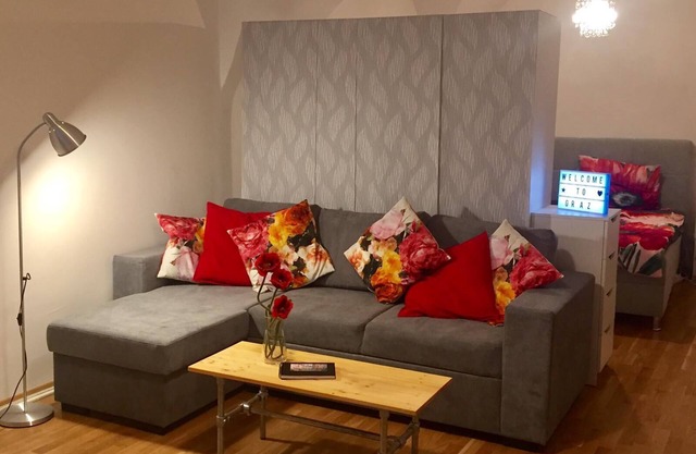 Large studio apartment in the heart of Graz's old town with kitchen, bathroom, WC, balcony