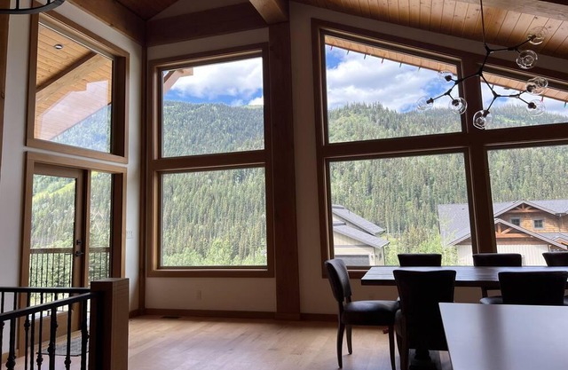 Upstairs half of a timber frame ski-in chalet.