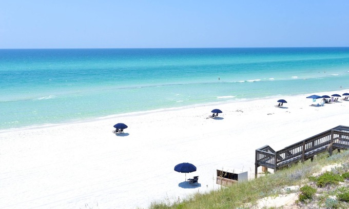 White's Gulfview Casa | Tranquil 30A Beach Bungalow: Steps from Sea, Pool with Golf Cart & Cruiser Bikes