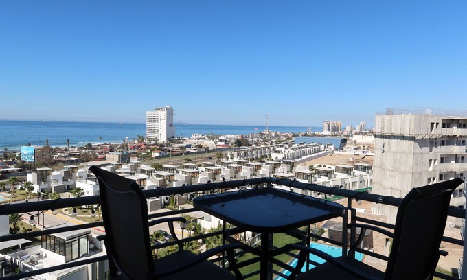 Rosarito Condominio | 3BR Oceanview retreat with AC, Sleep 8, Gated, Top floor, Pool, Security 24/7
