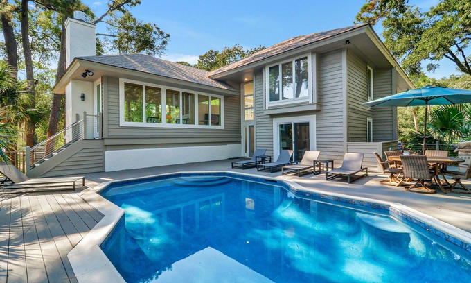 Oceanside Casa | 4th Row Ocean Sea Pines Home - Dog Friendly - Steps to Beach - Private Pool