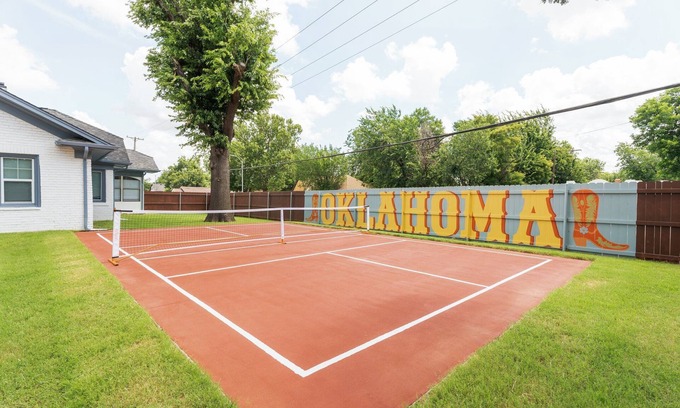 Central Oklahoma City Casa | 5 Beds Downtown OKC with Pickleball Court, Fire Pit, Hot Tub, Game Lounge