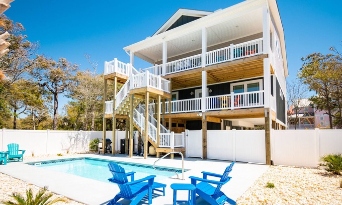 Yaupon Beach Casa | All Decked Out: Spectacular Home with Pool, Elevator, Ample Outdoor Living Space