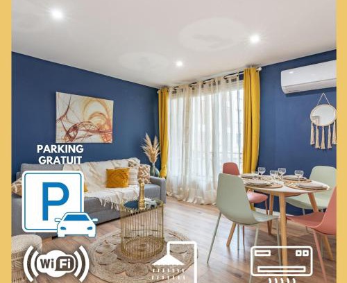Estanove Apartamento | AMJA Proche clinique Saint-Roch apt 3 chambres 3 salles de bain parking gratuit idéal famille groupe coworking 10 min centre ville 10 min plage 5 min sortie autoroute