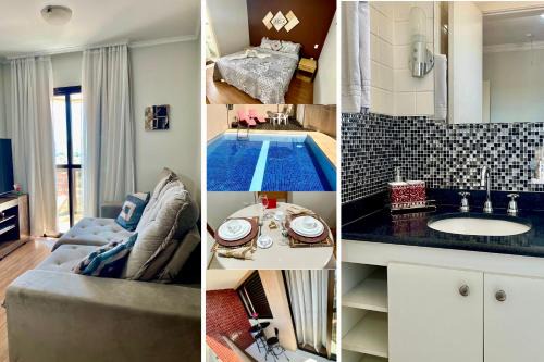 Guaratingueta Apartamento | Apto para CASAL com bela VISTA, cama KING, COZINHA COMPLETA, VARANDA, PISCINA, SAUNA, PORTARIA 24h e GARAGEM